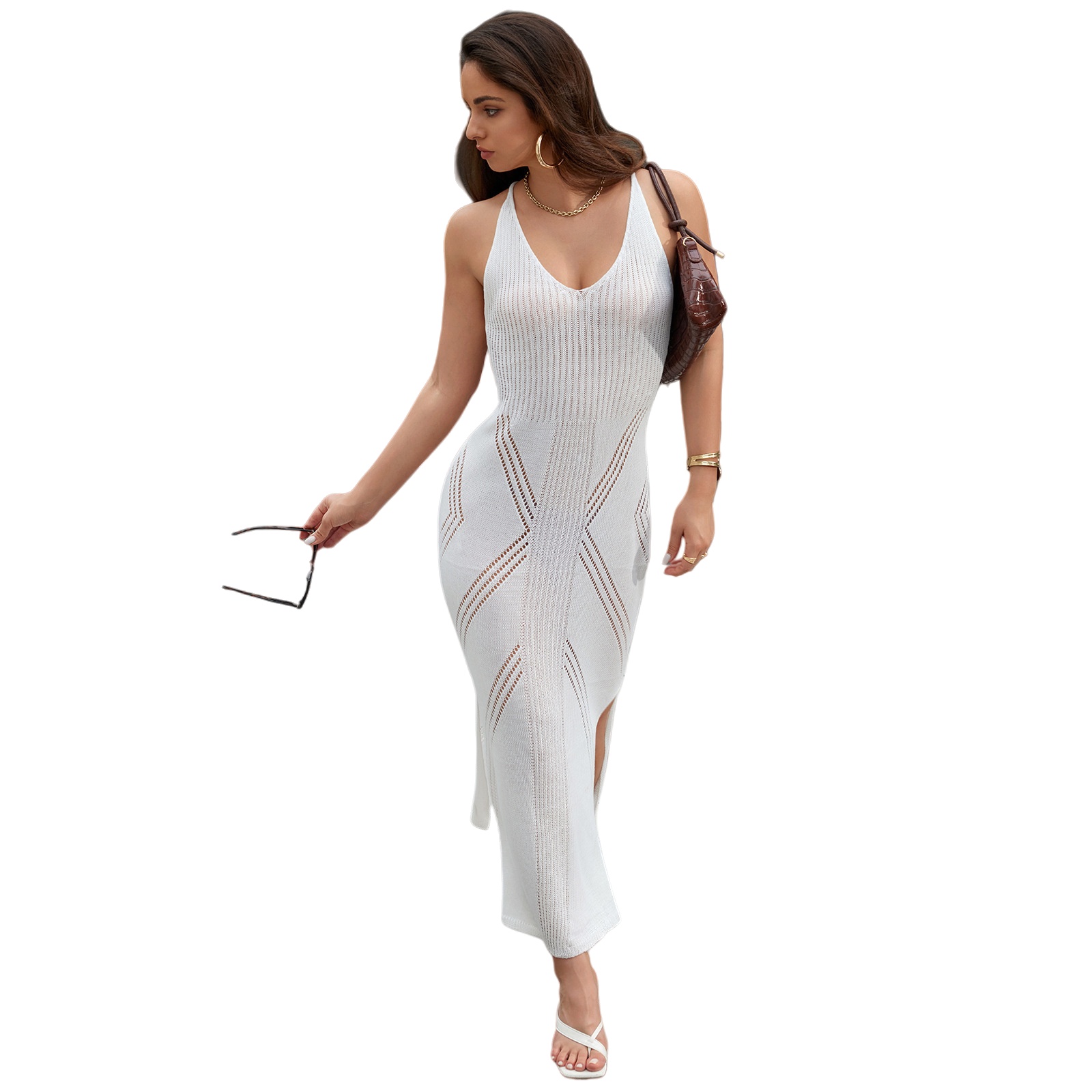 Sexy Hollow Out Crochet Knitted Beach Dress Women Sleeveless Swimsuit Cover-ups